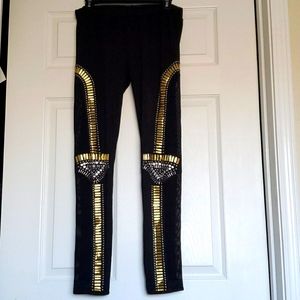 Unique leggings with gold and silver accents